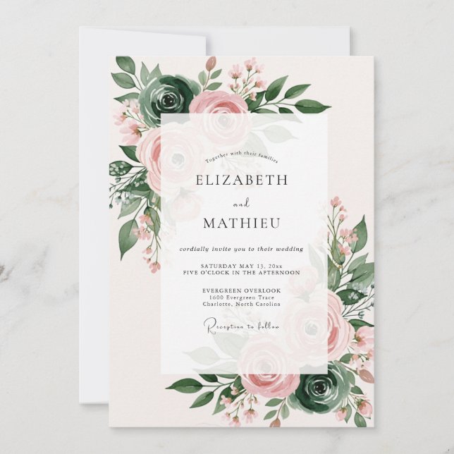 Blush Pink Lush Spring Wedding Invitation (Front)