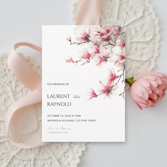 Blush Pink Magnolia Botanical Watercolor Wedding  Invitation (Creator Uploaded)