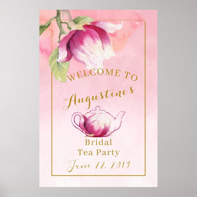 Blush Pink Magnolia Bridal Tea Welcome Sign (Front)