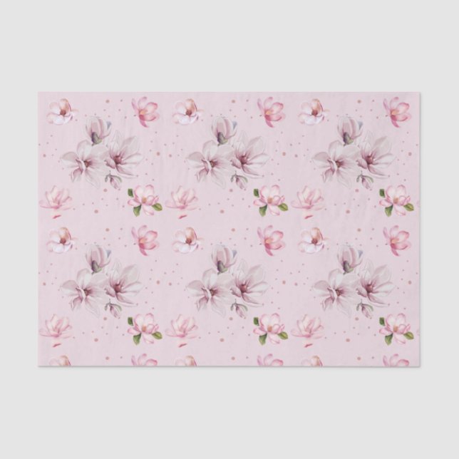 Blush Pink Magnolia Floral Watercolor Gift Tissue Paper (Front)