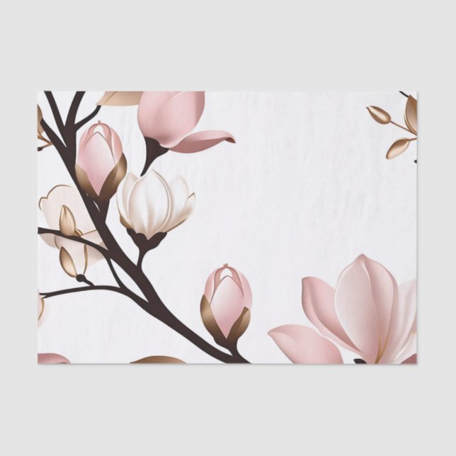 Blush Pink Magnolia on White Tissue Paper (Front)