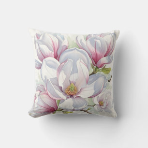 Blush Pink Magnolia Watercolor Floral Cushion