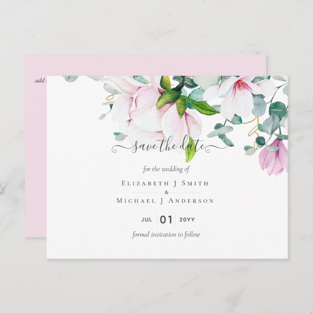 Blush Pink Magnolia Wedding Save Change the Dates Postcard (Front/Back)