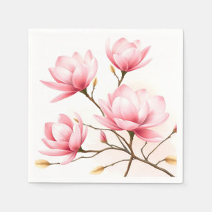 Blush Pink Magnolia with Gold Accents Napkin