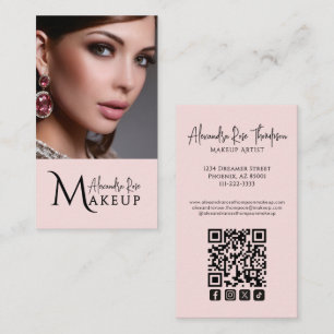 Blush Pink Makeup Artist Qr Code Social Icon Business Card