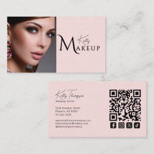 Blush Pink Makeup Artist Qr Code Social Icon Business Card