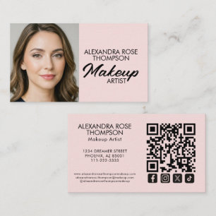 Blush Pink Makeup Artist Qr Code Social Icon Business Card
