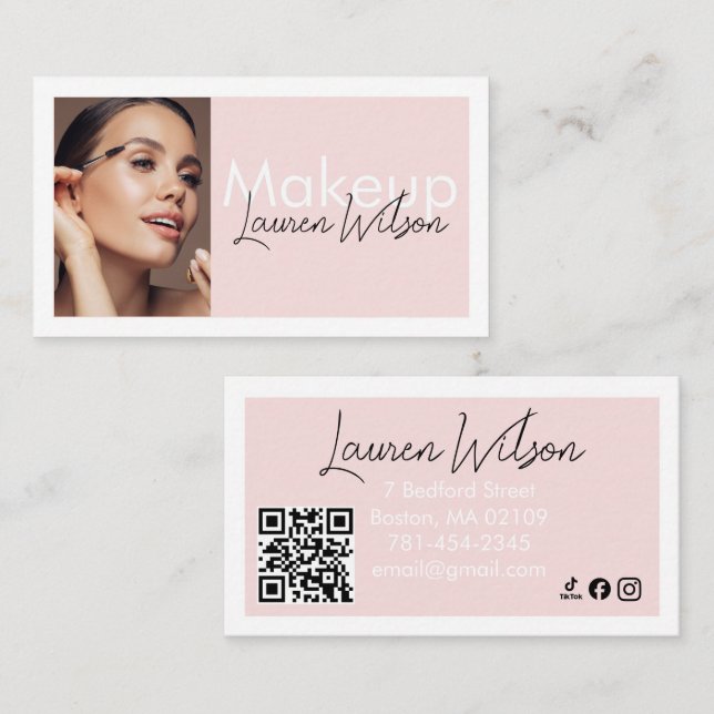  Blush Pink Makeup & Beauty Photo Business Card (Front/Back)