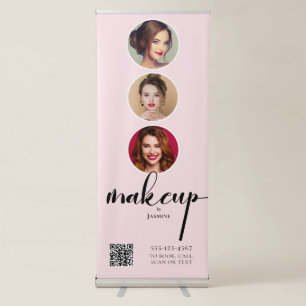 Blush Pink Makeup Studio QR Photo Collage Retractable Banner