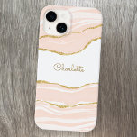 Blush Pink Marble Agate Gold Glitter Personalized Case-Mate iPhone 14 Case<br><div class="desc">Blush pink watercolor agate marble design with faux gold glitter detail to really stand out in a crowd.  Change the name to customize.</div>