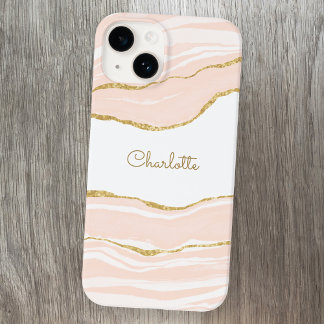 Blush Pink Marble Agate Gold Glitter Personalized Case-Mate iPhone 14 Case