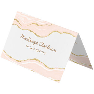 Blush Pink Marble Agate Gold Glitter QR Code Business Card