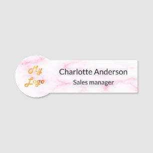 Blush pink marble business empoyee logo name tag