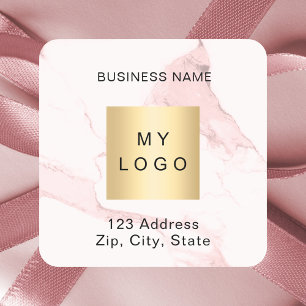 Blush pink marble business logo address square sticker