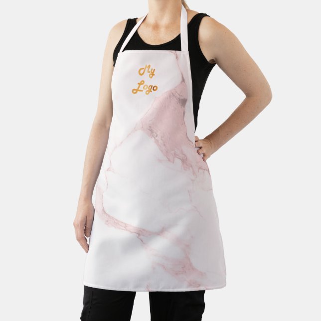 Blush pink marble business logo apron (Insitu)