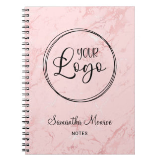 Blush Pink Marble Business Logo Meeting Notebook