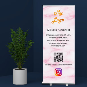 Blush pink marble business logo qr code instagram retractable banner