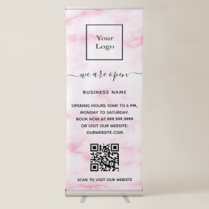 Blush pink marble business logo qr code retractable banner