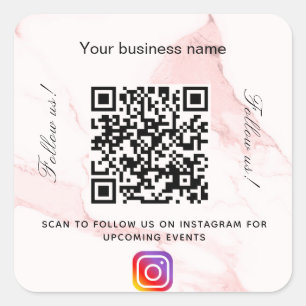 Blush pink marble business qr code instagram square sticker