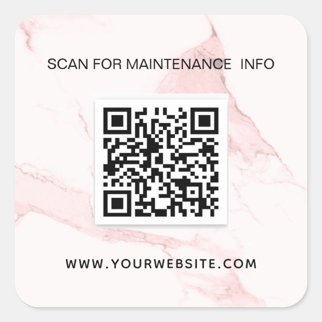 Blush pink marble business qr code maintenance square sticker (Front)