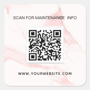 Blush pink marble business qr code maintenance square sticker