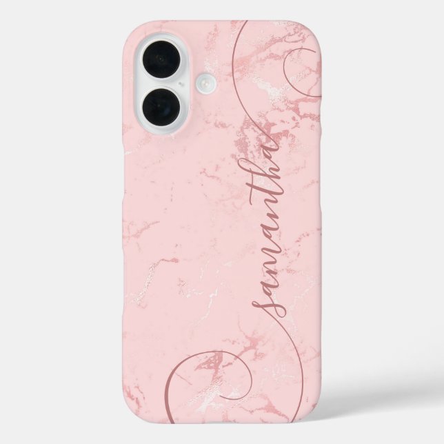 Blush Pink Marble Curly Signature Case-Mate iPhone Case (Back)