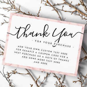 Blush pink marble custom logo thank you note card
