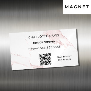 Blush pink marble elegant QR code Magnetic Business Card