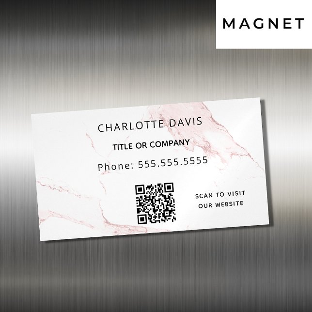 Blush pink marble elegant QR code Magnetic Business Card (Creator Uploaded)