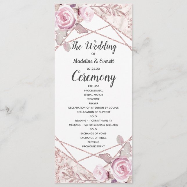 Blush Pink Marble Frame Flora Wedding Program Programme (Front)