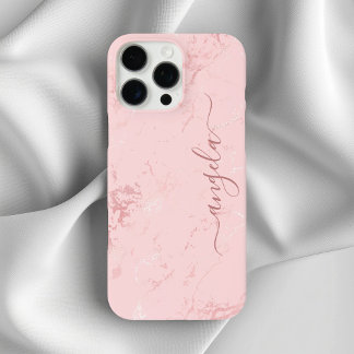 Blush Pink Marble Glam Signature iPhone 16 Pro Max Case
