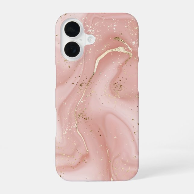 Blush Pink Marble Gold Glitter Abstract Pattern iPhone 16 Case (Back)