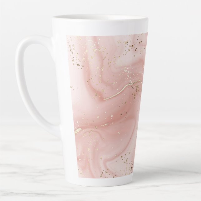 Blush Pink Marble Gold Glitter Abstract Pattern Latte Mug (Left)
