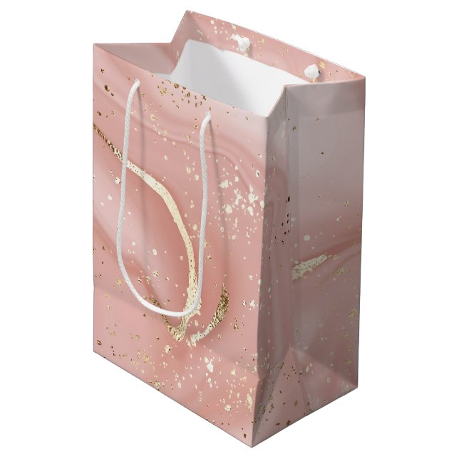 Blush Pink Marble Gold Glitter Abstract Pattern Medium Gift Bag (Front Angled)