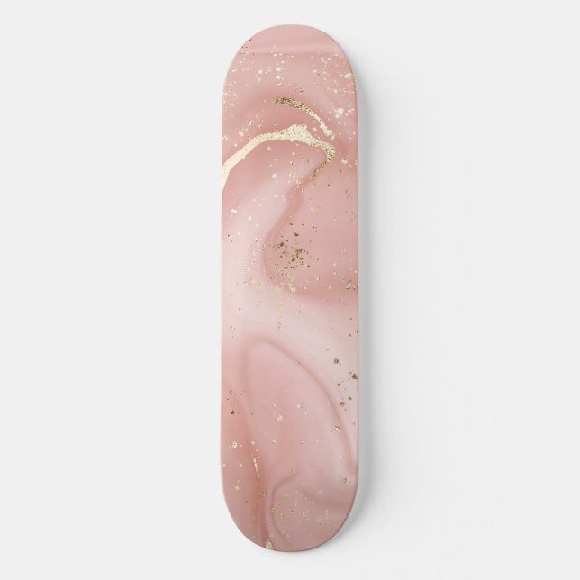 Blush Pink Marble Gold Glitter Abstract Pattern Skateboard (Front)