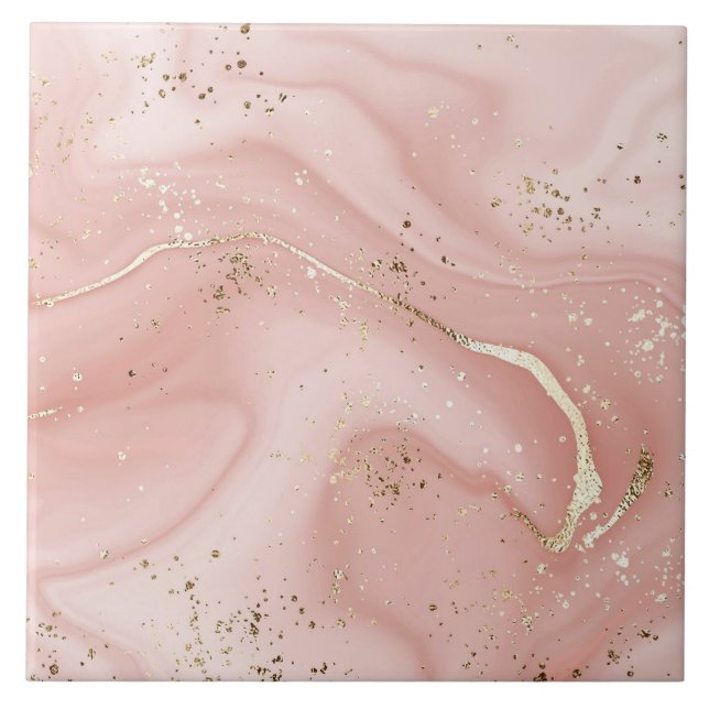 Blush Pink Marble Gold Glitter Abstract Pattern Tile (Front)