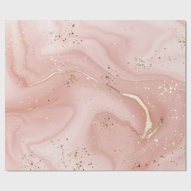 Blush Pink Marble Gold Glitter Abstract Pattern Wrapping Paper (Flat)
