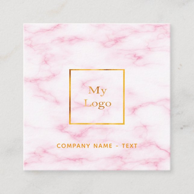 Blush pink marble gold logo elegant QR code Square Business Card (Front)