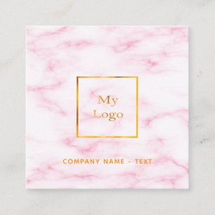 Blush pink marble gold photo logo QR code Square Business Card