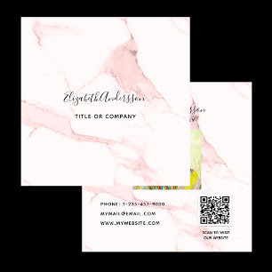 Blush pink marble gold profile photo QR code Square Business Card