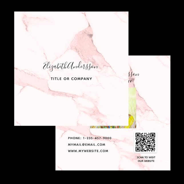 Blush pink marble gold profile photo QR code Square Business Card (Creator Uploaded)