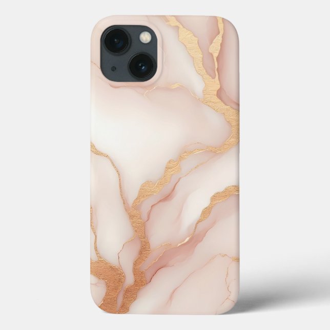Blush Pink Marble iPhone 13 Case with Gold Veins (Back)
