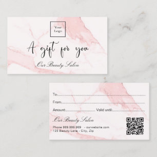 Blush pink marble logo qr code gift certificate