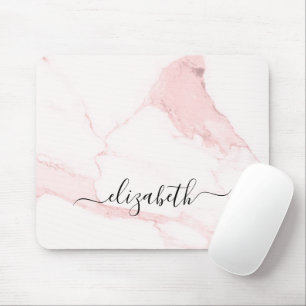 Blush pink marble monogram name elegant modern mouse mat