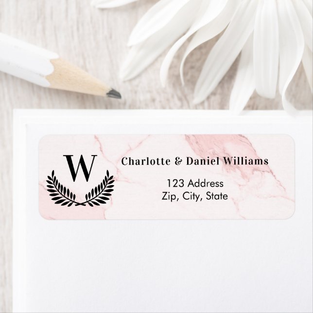 Blush pink marble monogram return address (Insitu)