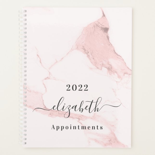 Blush pink marble name elegant business 2026 planner (Front)