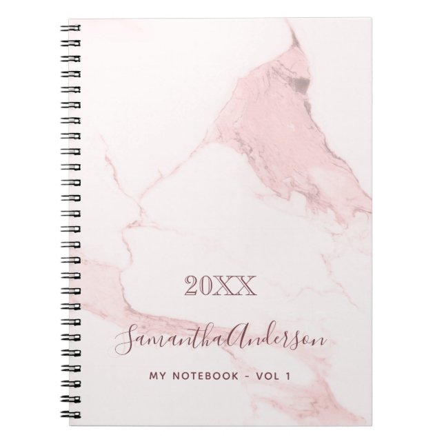 Blush pink marble name elegant business notebook (Front)