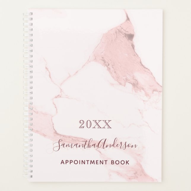 Blush pink marble name elegant business planner (Front)