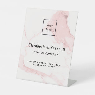 Blush pink marble name title elegant business logo pedestal sign