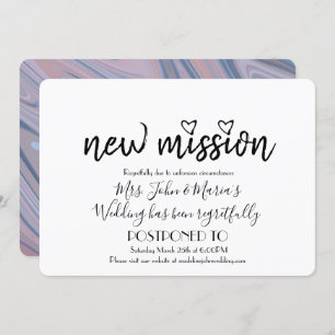 Blush Pink Marble New Mission Wedding Date Change Invitation